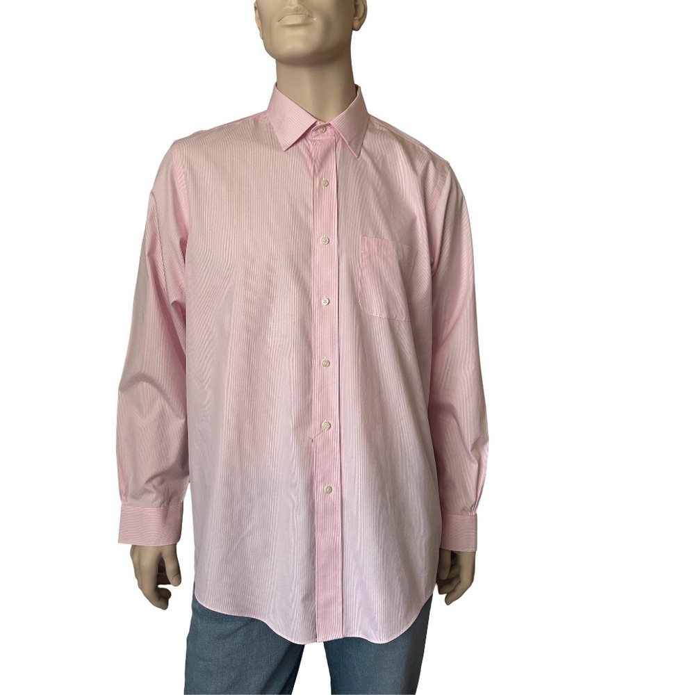 Brooks Brothers Dress Shirt Long Sleeve 100% Cotton Pale Pink White Stripe
